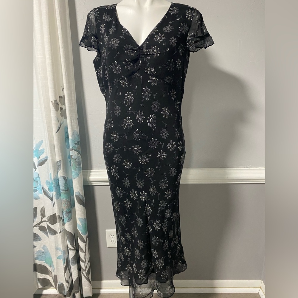 Casual Corner- black dress with small flower print